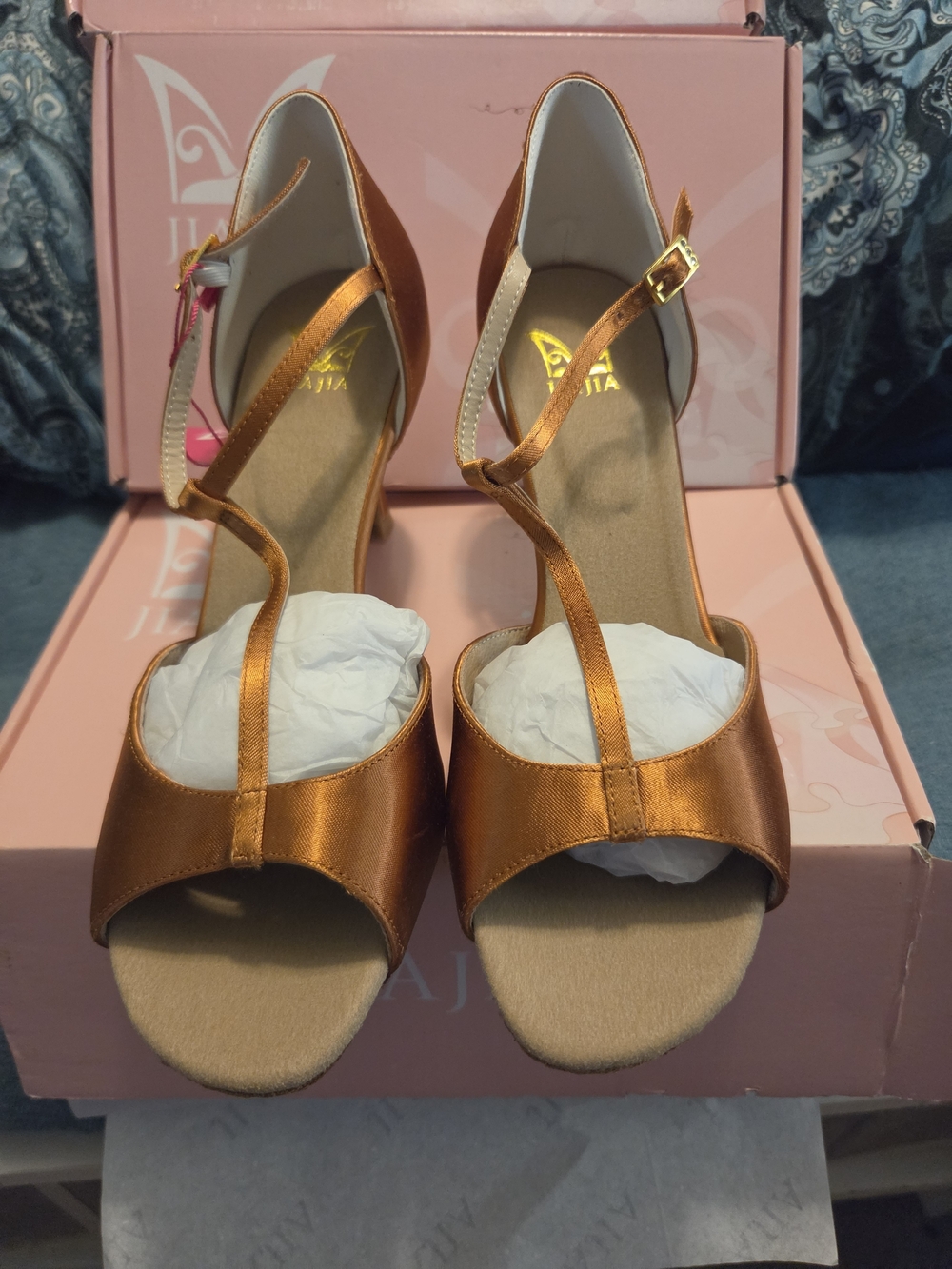 Women's Metallic Copper Satin Strappy Dance Heels
